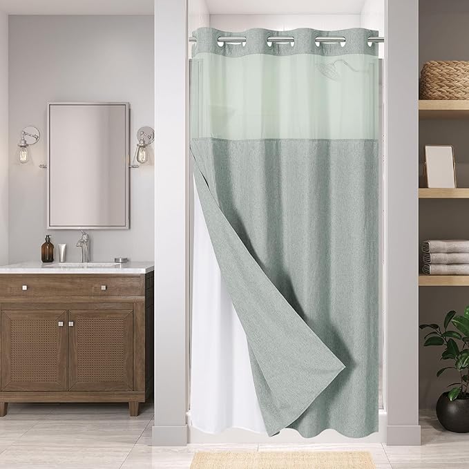 Stall No Hooks Needed Linen Textured Shower Curtain by EACHOPE