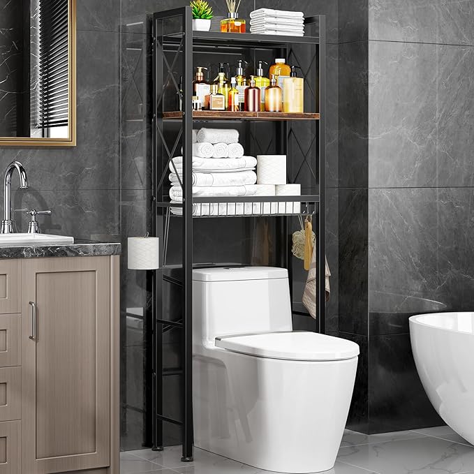 Over The Toilet Storage with X Shape Side Guardrail, 3-Tier Over Toilet Storage by Kalrin