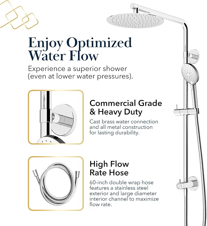 BATH ROYALE Rain Shower Head & Detachable Handheld Spray Combo, Easy Install & - Image 3