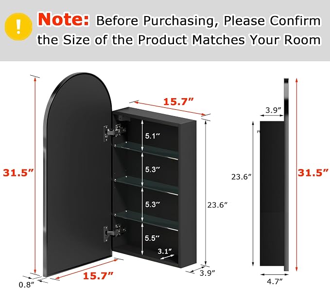 FKWin Arched Black Bathroom Medicine Cabinet - Image 2