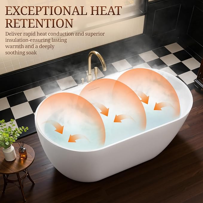 67" Acrylic Freestanding Bathtub, Deep Soaking Tub - Image 3