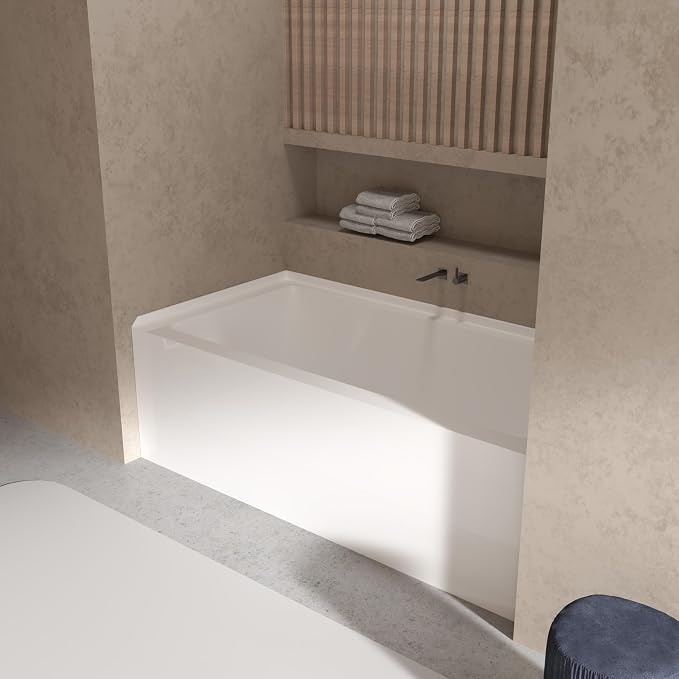 60 Inch Alcove Soaking Bathtub, Rectangular Acrylic Tub - Image 9