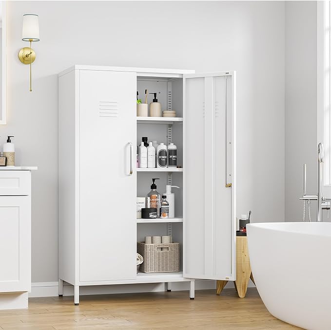 Tall Narrow Storage Cabinet 51.18" H Bathroom Cabinet Metal Pantry Cabinets - Image 4