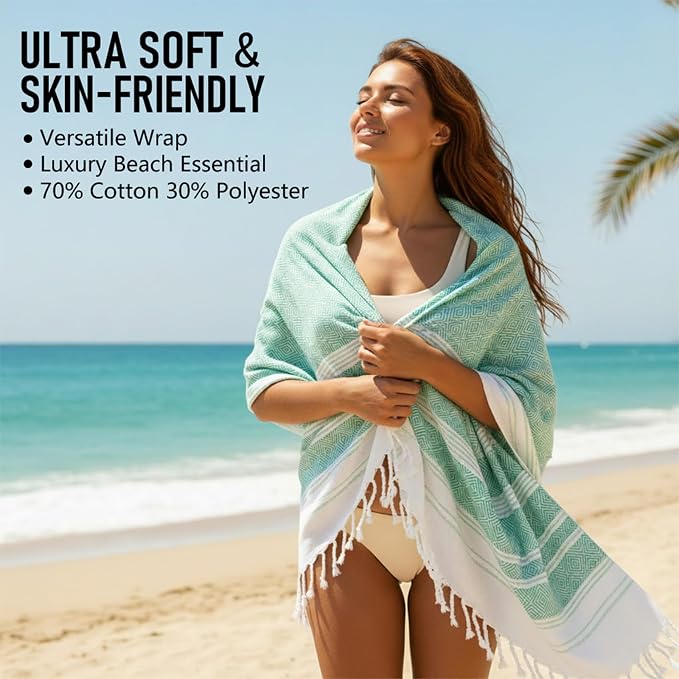 4 Pack Cotton Turkish Beach Towel Lightweight Thin Travel Vacation Essentials - Image 2