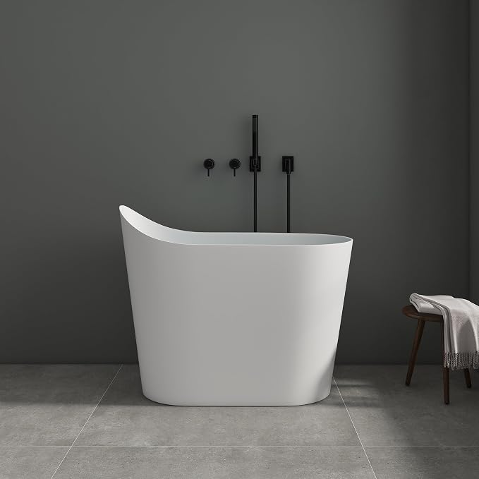 SJ Star&Jane 43" Solid Surface Japanese Soaking Bathtub Stone Resin by SJSTARJANE