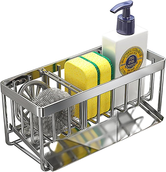 Sink Caddy Sponge Holder for Kitchen, 18/8 Stainless Steel Self Drain Tray by MAXCOOK