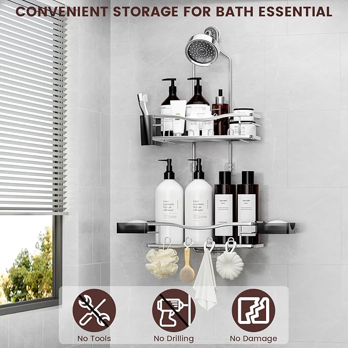 REINHARDT Shower Caddy Hanging, Rustproof Shower Caddy Anti-Swing Shower - Image 2