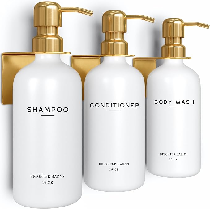 Luxury Shampoo and Conditioner Dispenser Set Wall Mounted by Brighter Barns by BrighterBarns