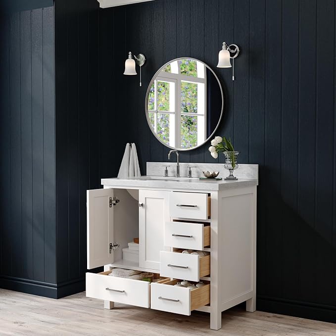 ARIEL Cambridge 37 Inch White Bathroom Vanity - Image 4