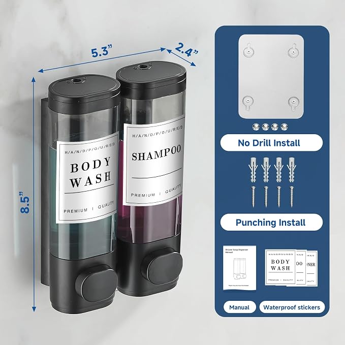 Shower Soap Dispenser Wall Mounted No Drill Shampoo Dispenser - Image 5