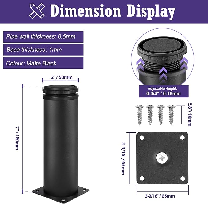 7 Inch Metal Furniture Legs Stainless Steel Adjustable Legs Black Metal Legs - Image 5