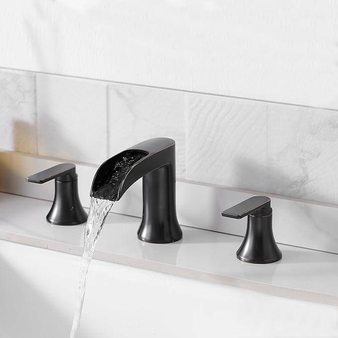 Oil Rubbed Bronze Waterfall Tub Faucet 3 Hole, Brass High Flow Roman Bathtub - Image 9