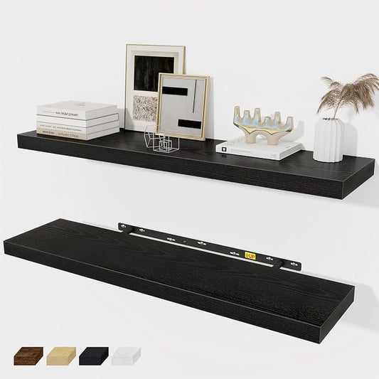 Fun Memories Black Floating Shelves 36 Inch Long, Rustic Farmhouse Bathroom by FunMemories