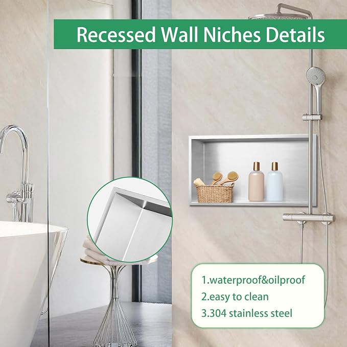 SaniteModar Shower Niche, Stainless Steel Shower Niche 12" X 24" No Tile Needed - Image 4