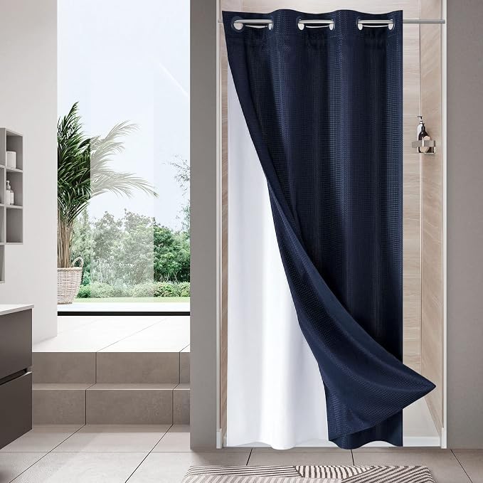 MitoVilla No Hooks Needed Small Stall Shower Curtain Liner Set 36 x 74 by MitoVilla