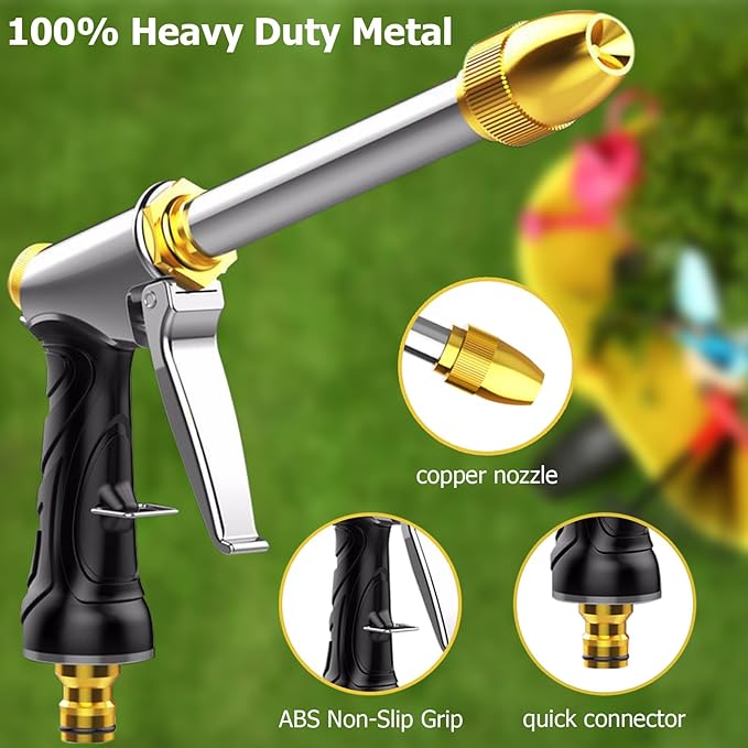 Upgraded Garden Hose Nozzle Sprayer, 100% Heavy Duty Metal Water Hose Nozzle - Image 2