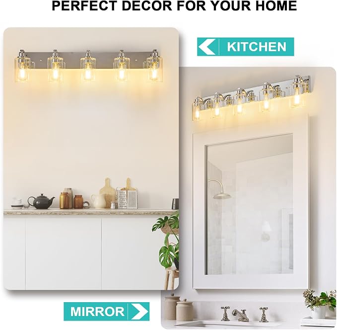 5-Light Bathroom Light Fixtures Modern Chrome Vanity Lights - Image 9