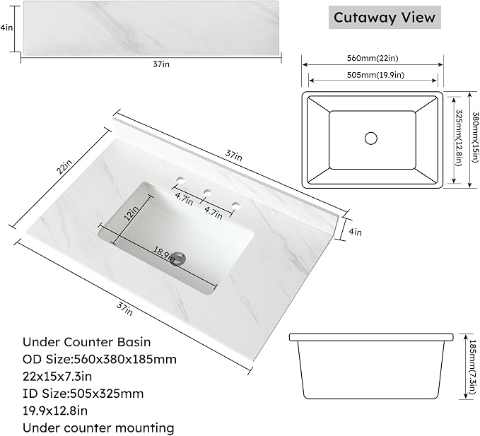 Montary 37"x 22" Bathroom Vanity Top - Image 7
