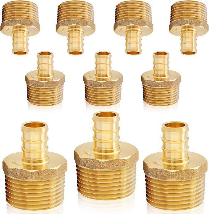 10-Pack HeSun PEX Fittings, 3/4" PEX x 1" Male NPT, Brass Crimp Male Adapter by HeSun