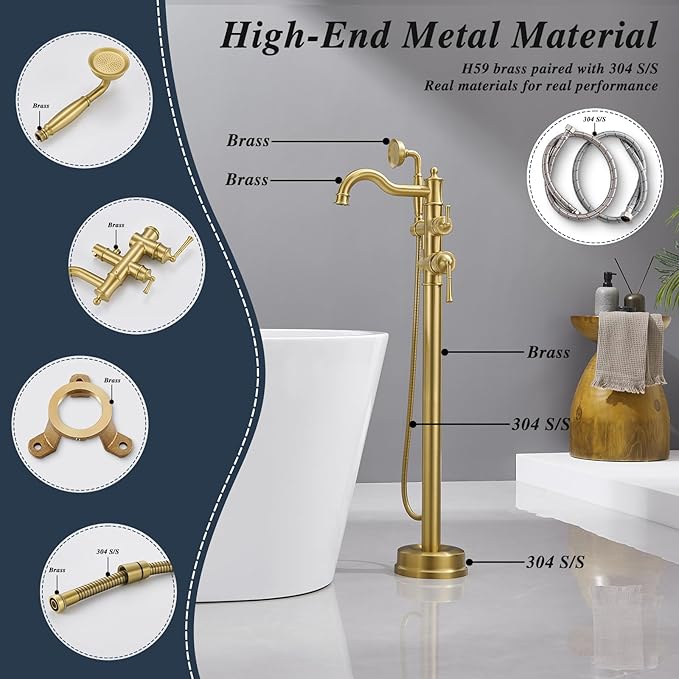 Free Standing Tub Faucet, Qinkell Classic Elegant Gooseneck Freestanding - Image 3