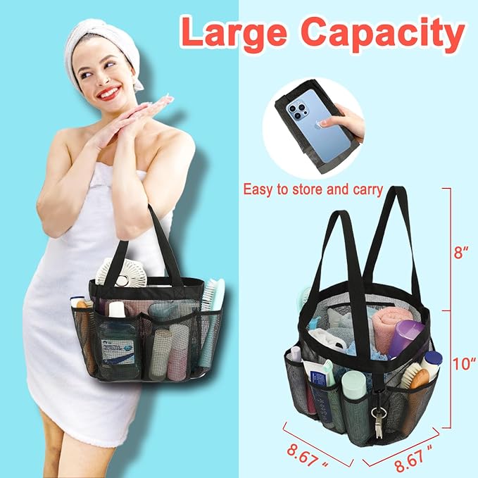 Mesh Shower Caddy Portable for College Dorm Room Essentials, 8-Pocket Large - Image 2