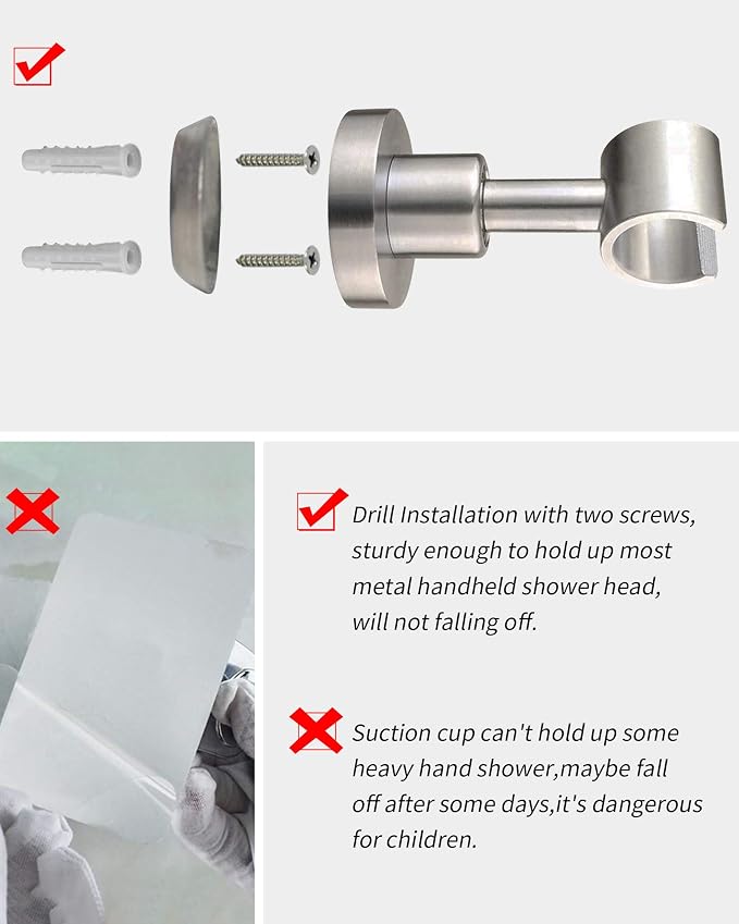 PHASAT Handheld Shower Head Holder Adjustable 304 Stainless Steel Handheld - Image 3