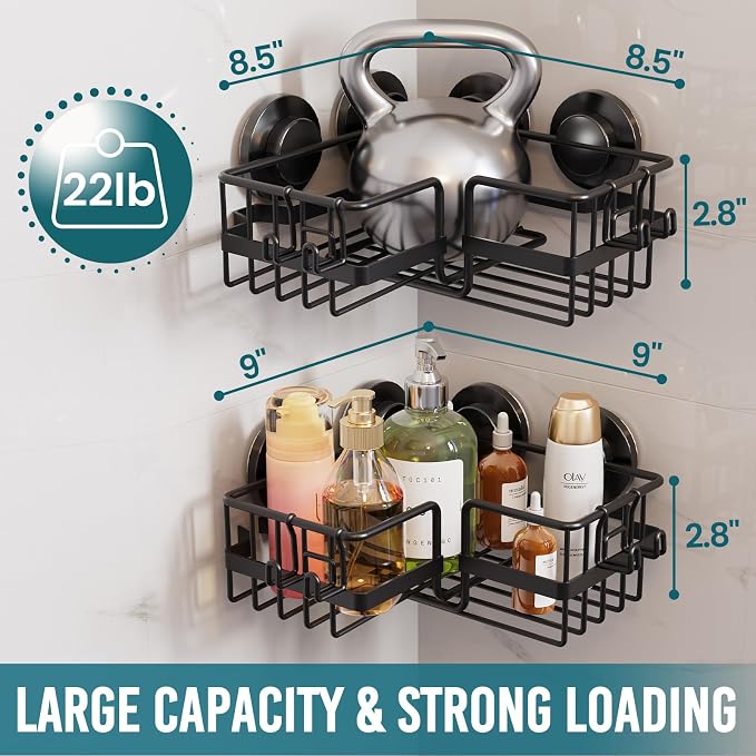 TAILI 2 Pack Corner-adaptive Suction Cup Shower Caddy, Stainless Steel - Image 5