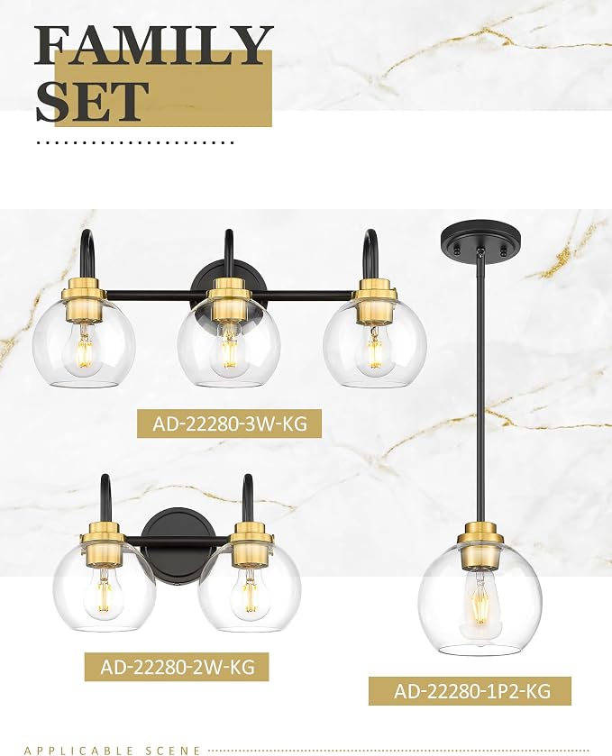 Bathroom Light Fixtures, 3-Light Black and Gold Vanity Lights - Image 7