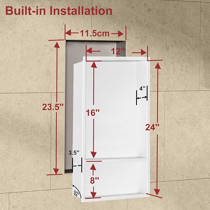 Shower Niche, 12 * 24 Stainless Steel Elegant Bathroom Niche, No Tile Needed - Image 2