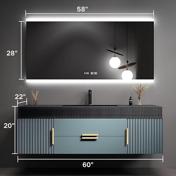 60" Bathroom Vanity with Single Sink, Floating Bathroom Vanities with LED Smart - Image 2