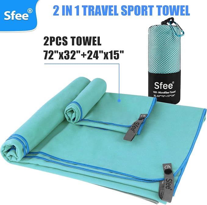 Sfee XL Microfiber Towel, Quick Dry Beach Towel Set 2 Pack - Image 3