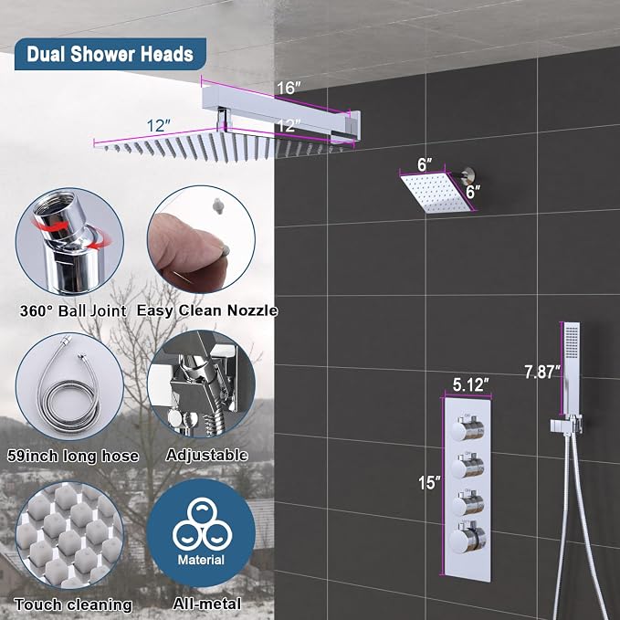 Enga Thermostatic Dual Shower System, All Functions Use Together & Volume - Image 6