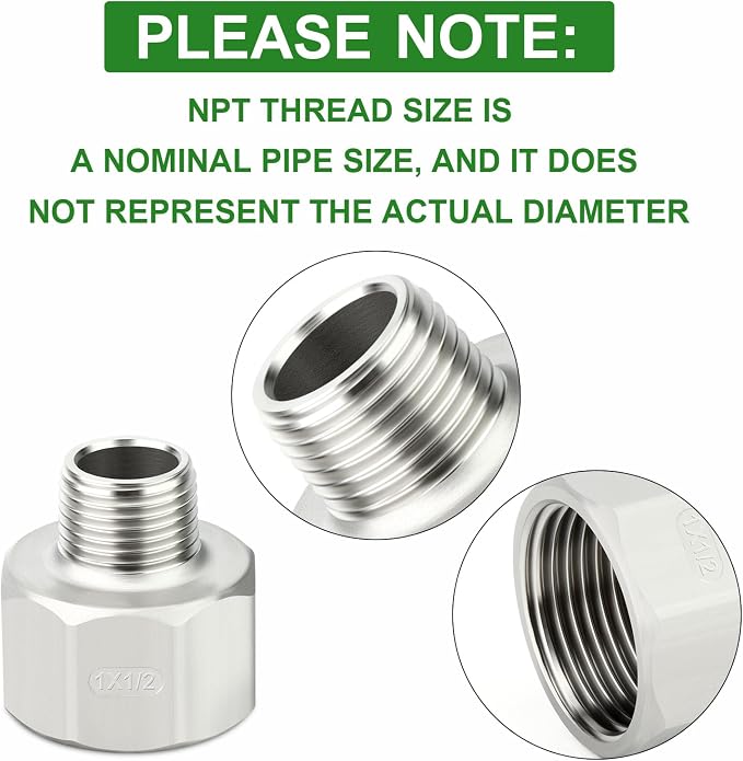 TAISHER 5PCS 304 Stainless Steel Pipe Fitting, 1/2" NPT Male x 1" NPT Female - Image 4