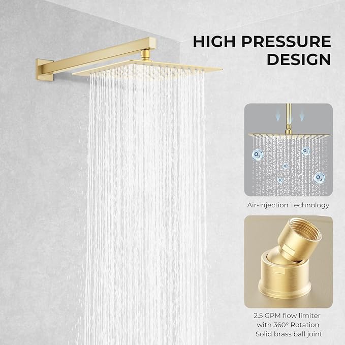 10 Inch Rain Shower Head, Square Rainfall & High Pressure, 304 Stainless Steel - Image 2