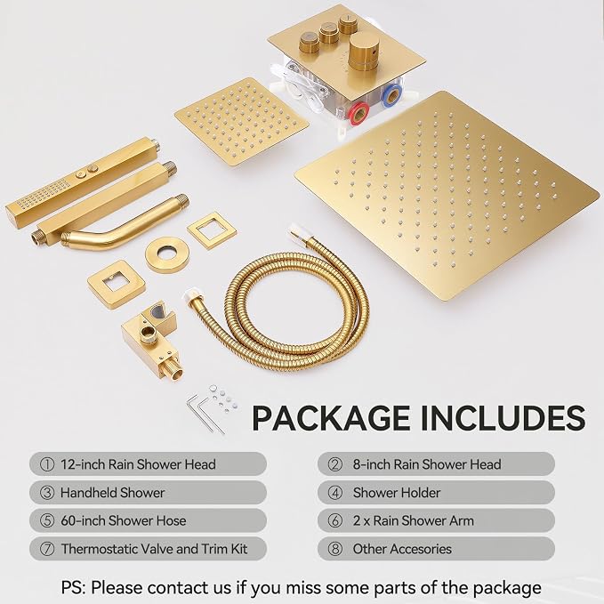 Brushed Gold Shower System, STARBATH Ceiling Mounted 12+8 Inch Rainfall Shower - Image 7