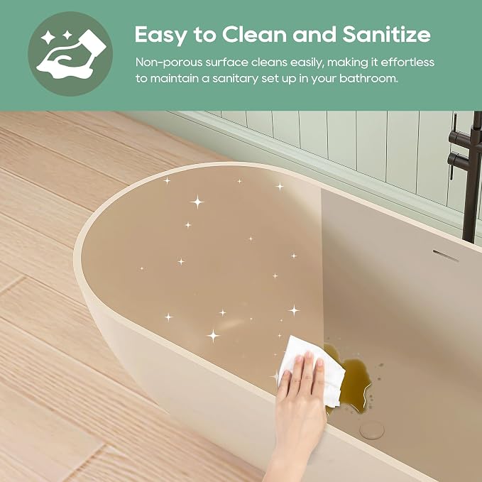 SJ STAR&JANE 69" Solid Surface Freestanding Bathtub, Milk Coffee Stone Resin - Image 6