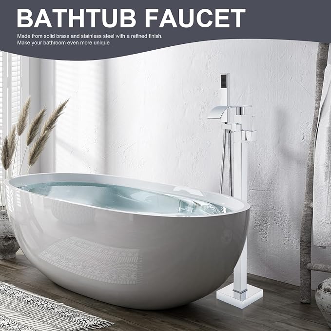 Senlesen Bathroom Chrome Freestanding Tub Faucet Floor Mounted Bathtub Shower - Image 5