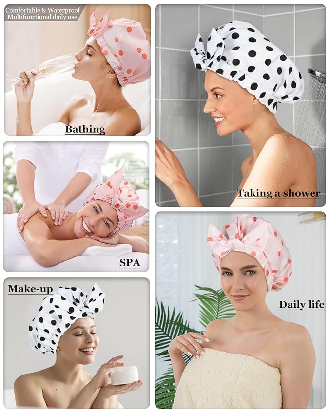 2Pcs Shower Caps for Women Shower Cap Reusable Waterproof Hair Cap for Shower - Image 6