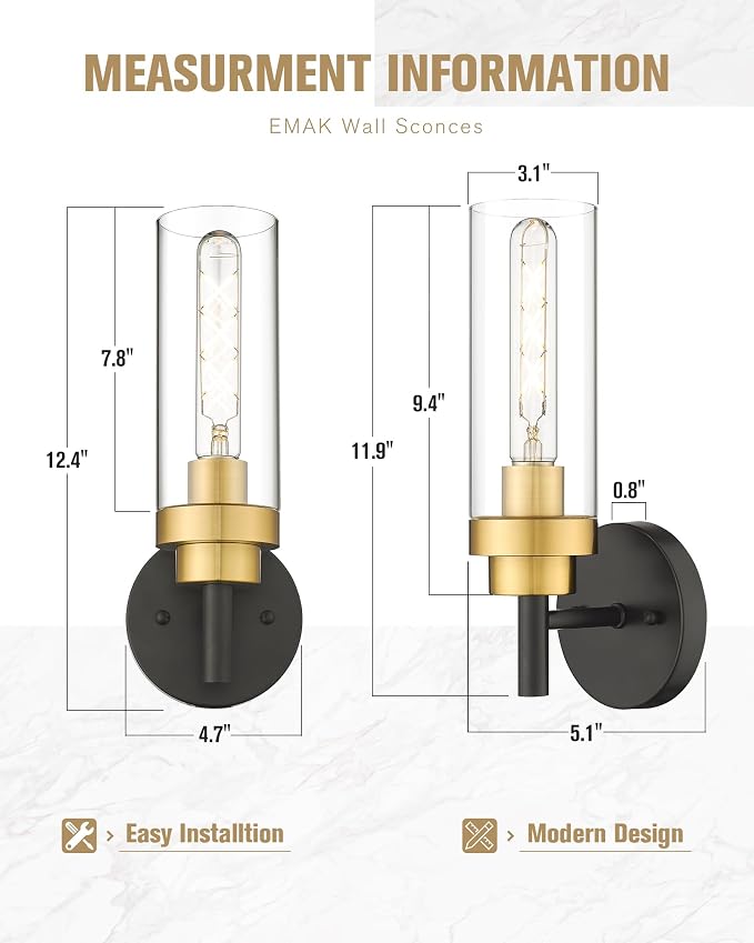 Emak Black and Gold Sconces Wall Lighting, Modern Vanity Lights - Image 4