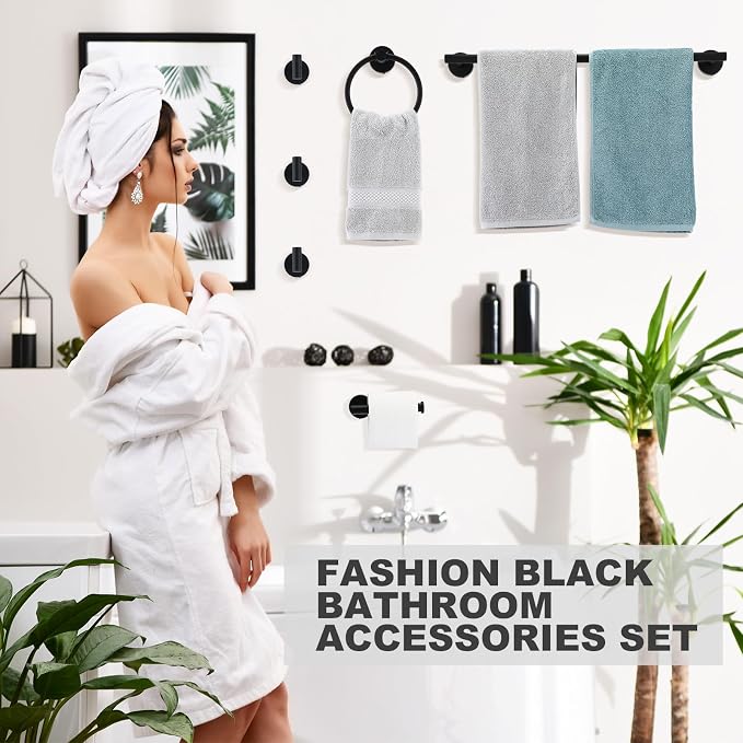 Gisafai 15 Piece Bathroom Hardware Set, 23.6 Inch Brushed Towel Bar Ring Toilet - Image 6