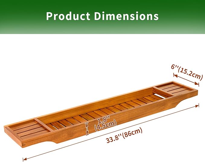 VaeFae Teak Bathtub Tray, Wooden Bath Caddy - Image 3