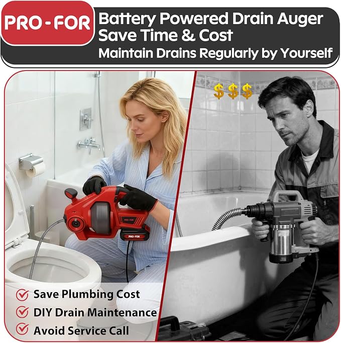 20V Cordless Electric Drain Auger, 25Ft Auto-Feed Drain Snake, Replaceable Cable - Image 7