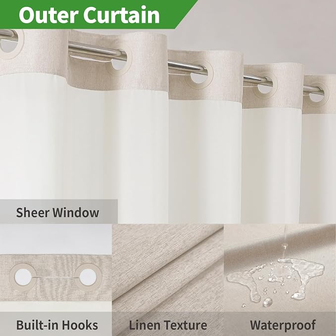 Stall No Hooks Needed Linen Textured Shower Curtain - Image 3
