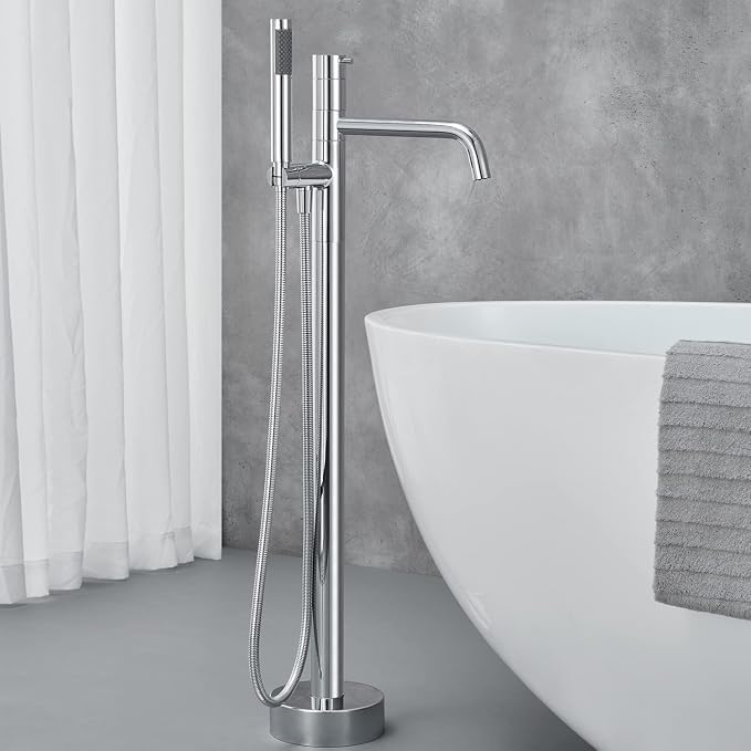 Freestanding Bathtub Faucet Floor Mount Tub Filler Chrome Brass Single Handle - Image 3