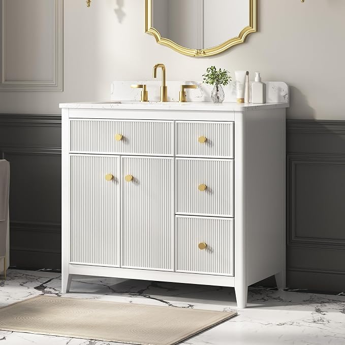 36 Inch Bathroom Vanity with Sink, Undermount Single Sink Vanity with by DELUXELIVING