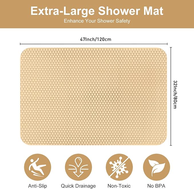 Extra Large Shower Mat: 47"x32" Non Slip Shower Mats - Image 2