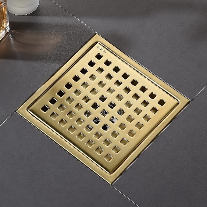 Square Shower Floor Drain Brushed Gold 6 Inch，Grille - Image 2