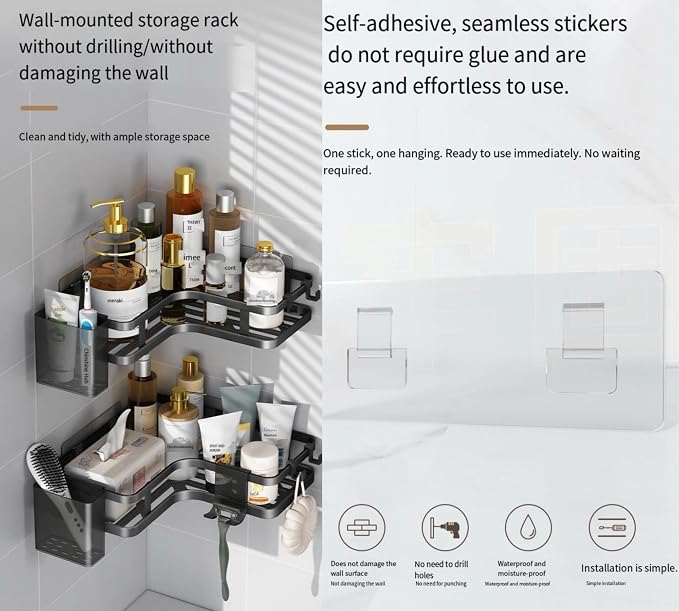 Adhesive Corner Shower Caddy Hanging - Image 3