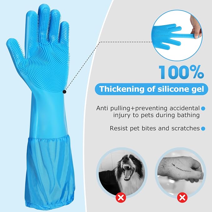 Dog Washing Gloves | Pet Grooming Gloves | Extra Long Arms - Image 4