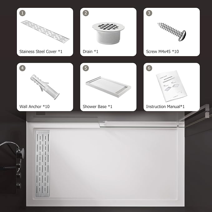 MORVANO Shower Base 60" x 32" Right Drain, Shower Pan Kit - Image 8